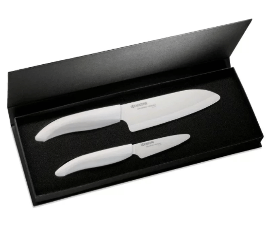 Набор из двух белых керамических ножей Kyocera с белой ручкой (7,5 см и 14 см), Gift set of FK-140WH + FK-075WH (White handle) (ALE020508)
